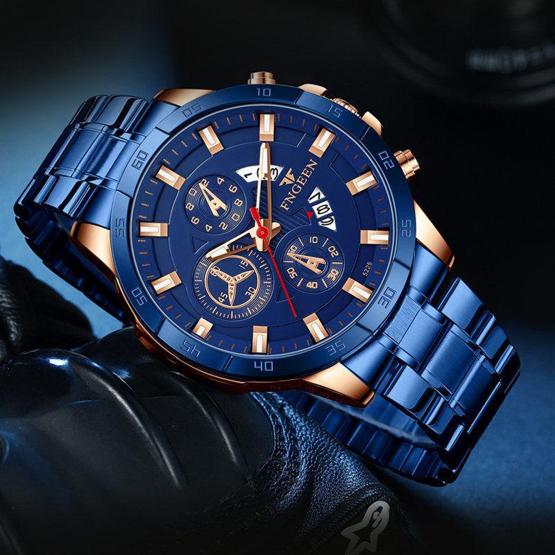 COD  JAM TANGAN PRIA ANTI AIR ORII JAM TANGAN PRIA FNGEEN IMPORT RANTAI STAINLESS BIRU STONER JAM086