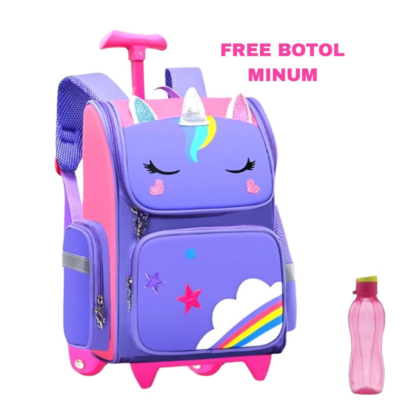 Troli Anak Sd Tas Unicorn Karakter Ransel Dorong Anak Perempuan