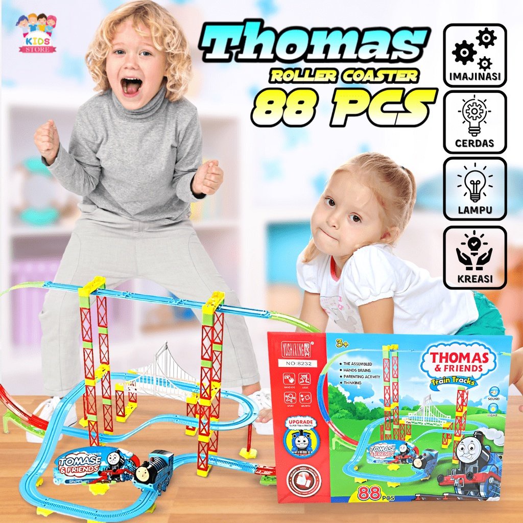 88pcs Train &amp; Thomas Roller Coaster | Kereta Api Mainan Anak | Kado Ultah Anak Laki Laki Usi 2-3-4-5-6 Tahun | Mainan Seru Untuk Keluarga