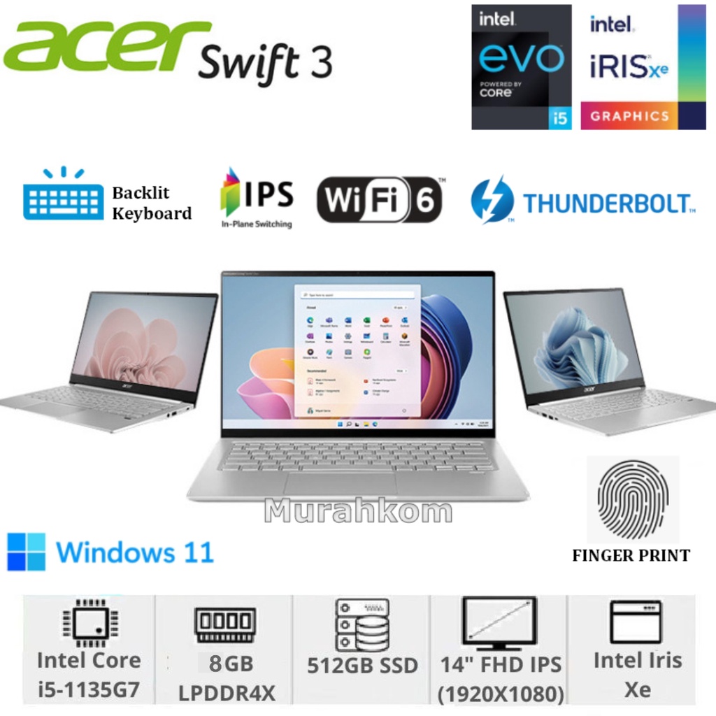 ACER SWIFT 3 SF314-511 INTEL EVO i5 1135G7 8GB 512GB SSD IRIS XE 14&quot;FHD IPS WIN11