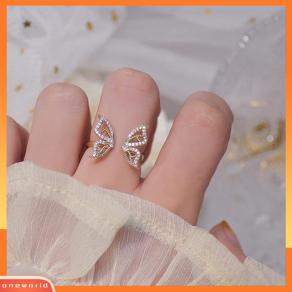 {oneworld} Cincin Jari Bentuk Indah Bahan Alloy Tahan Karat Hias Butterfly Wanita Open Ring Untuk Anak Perempuan