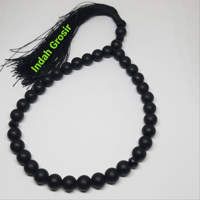 Tasbih Batu Black Onex Dop Warna Hajar Aswad 8mm 33butir Natural