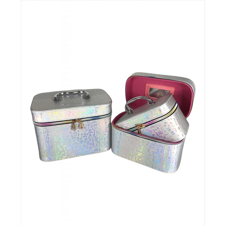 TERLARIS COD!!! Beauty Cosmetic Case / Box Kosmetik Kosmetic Make Up Import Motif Alphabet Hologram 91059