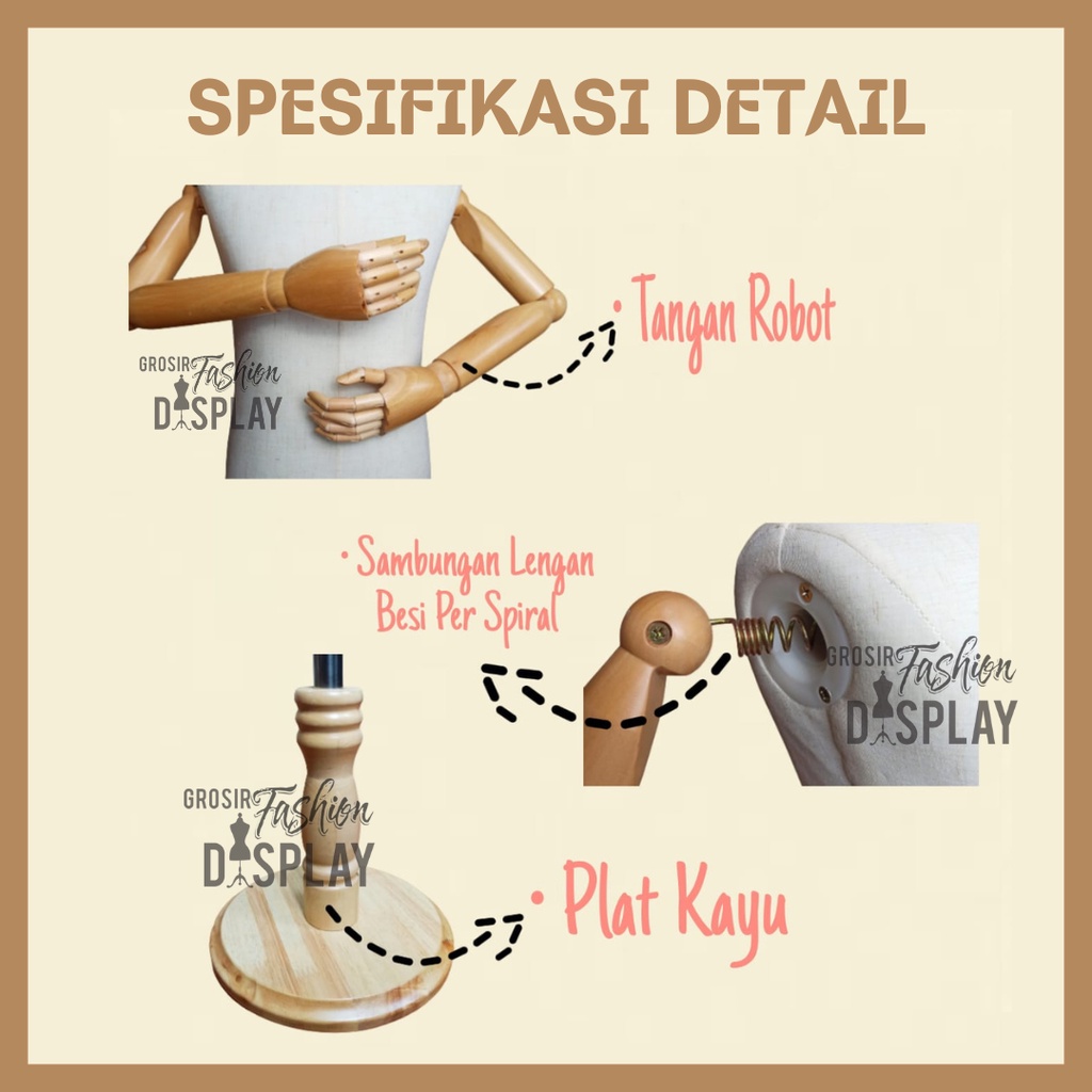 Patung Manekin DM Anak Tangan Robot Tiang Kayu Kepala Foam Display Pakaian Manekin Dummy Anak Patung Anak-BH
