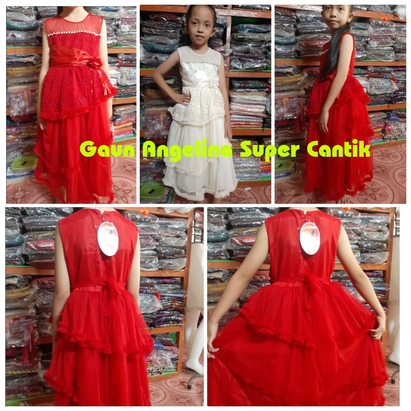 Gaun Natal Angelina Merah Krem