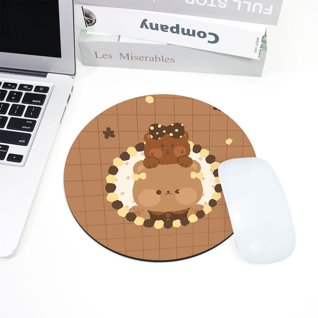 Mouse Pad Alas Mousepad Bundar Bulat Laptop Macbook Asus HP Lenovo IPad Tablet Gaming Anti Slip Geser Lentur Waterproof Tahan Air Gambar Unicorn Cat Rabbit Bear Motif Karakter Lucu Cute Warna Pink Blue Kuning Coklat Pastel Korean Style Murah