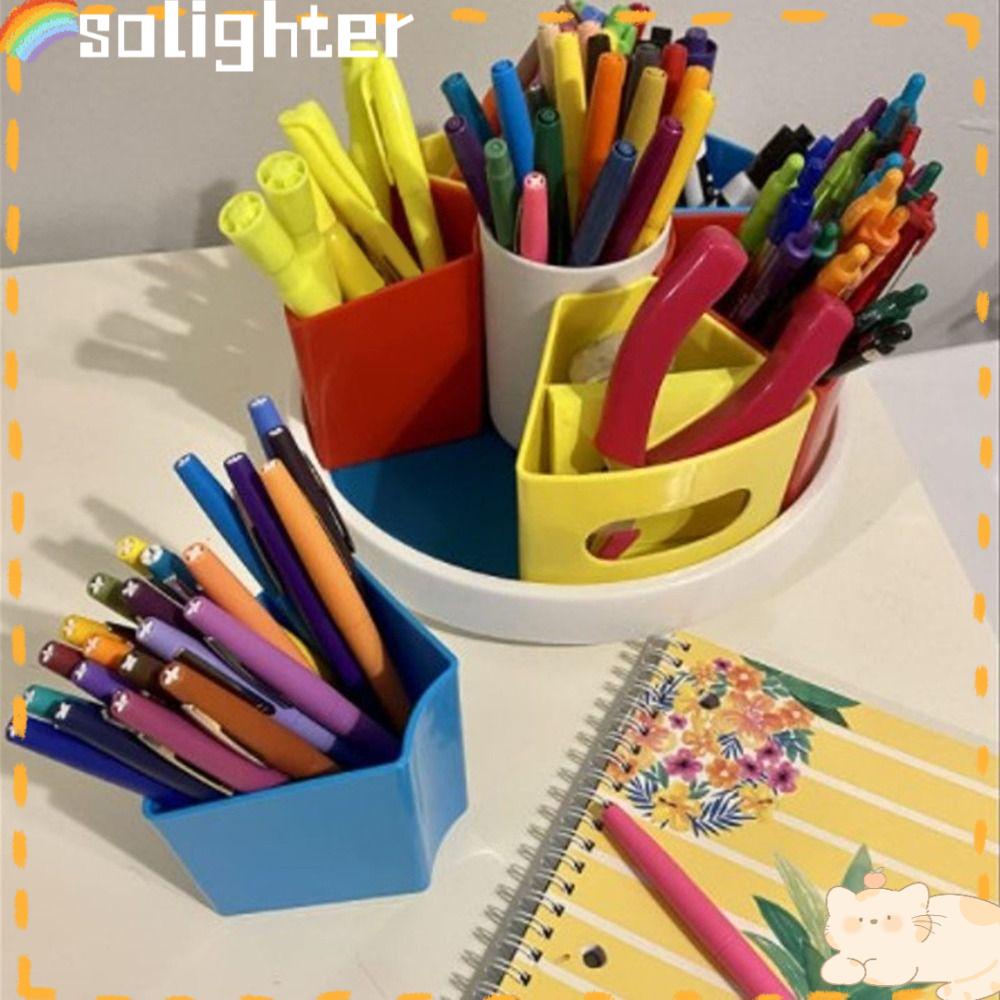 Solighter Rotate Pen Holder Alat Tulis Multifungsi Kapasitas Besar Desktop Storage Box