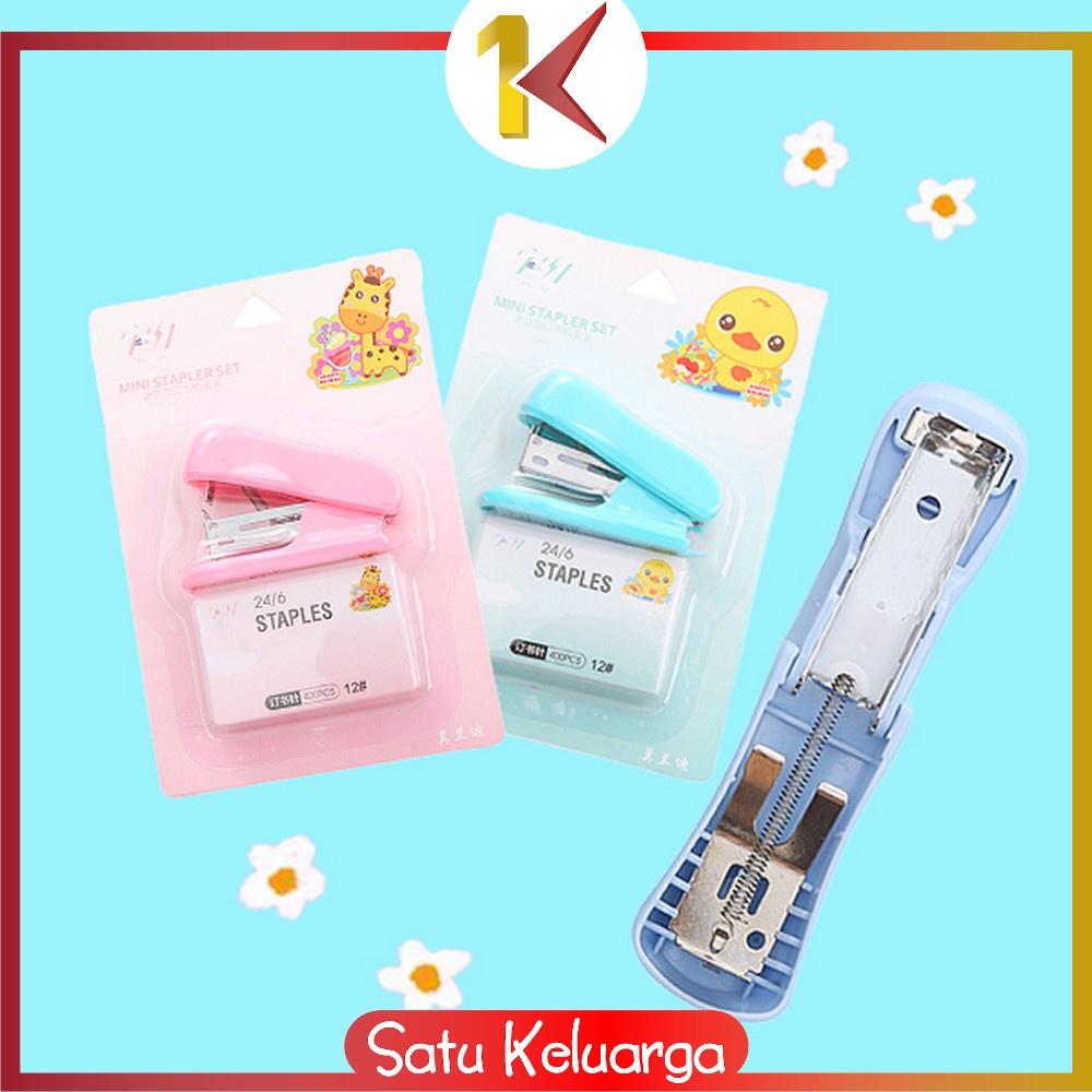 

SK-A50 Staples Mini Set Karakter Animal Warna Pastel Portable / Stapler Kecil Set Isi Hekter 24/6 Stasionary Perlengkapan Kantor Import