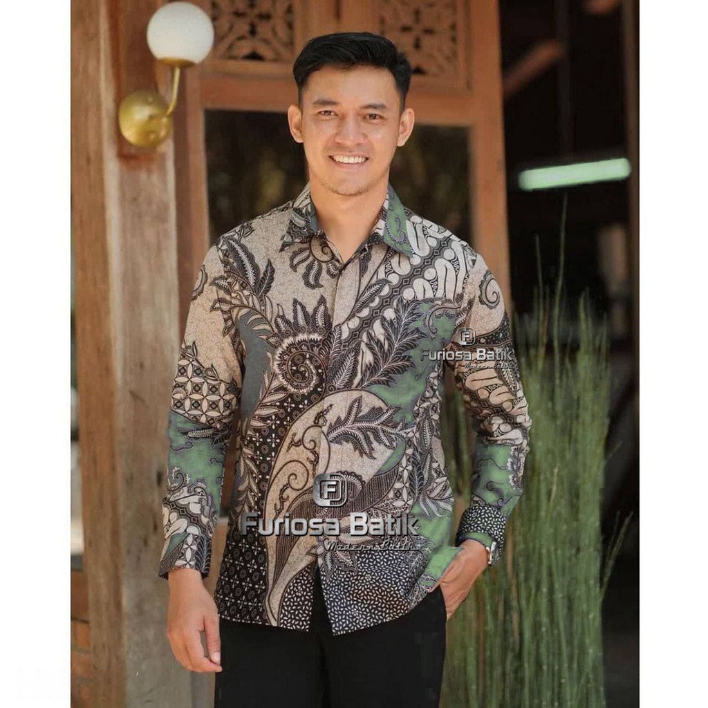 FURIOSA BATIK SLEMPANG ABU Baju Batik Pria Slifit Dewasa Lengan Panjang Modern