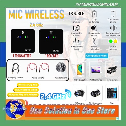 Wireless Lavalier Microphone Mic Clip on Mikrofon bisa untuk HP/Kamera DSLR/Gopro/Laptop