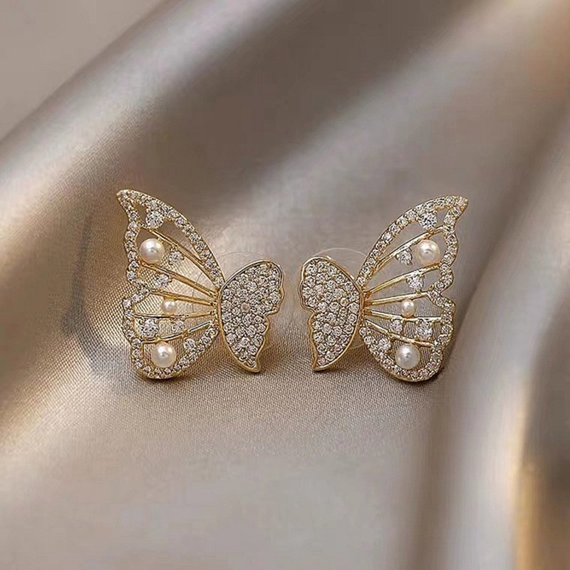 Anting Kupu-Kupu Mutiara Berlian Cantik Elegan Modis Untuk Wanita