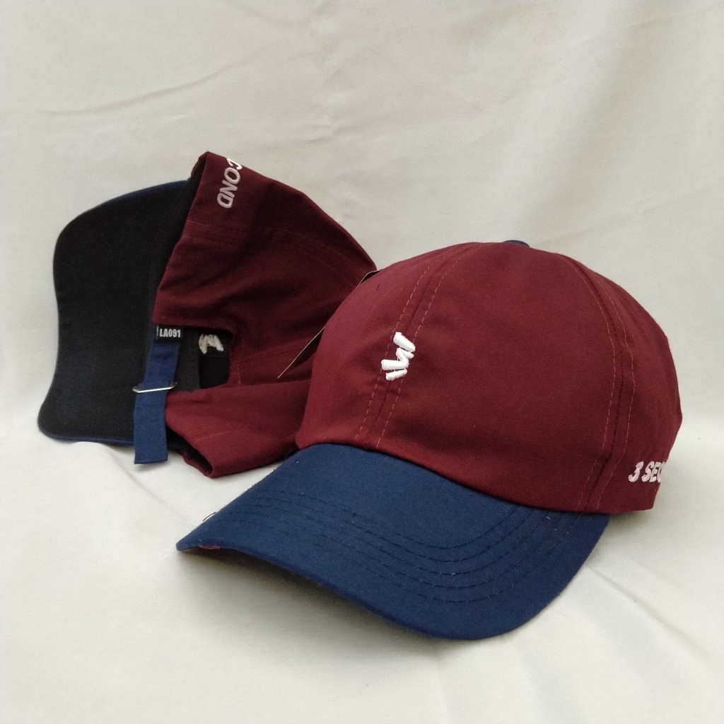 Topi 3second Marun Navy Free Stiker Pria dan Wanita Topi Baseball Logo Bordir Timbul Topi Murah Bahan Berkualitas