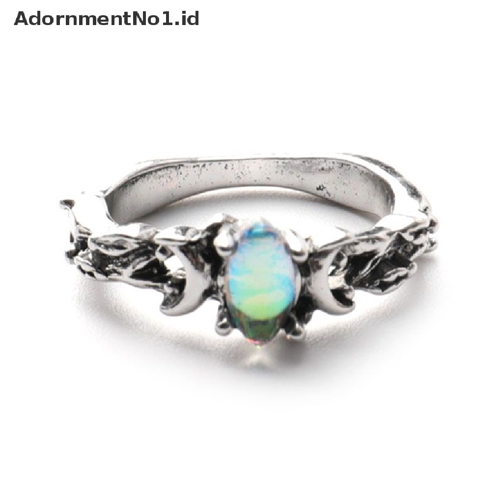 [AdornmentNo1] Vintage Oval Moonstone Cincin Untuk Wanita Cabang Double Moon Women Ring Perempuan Pernikahan Perhiasan Aksesoris Hadiah Dropshipping [ID]