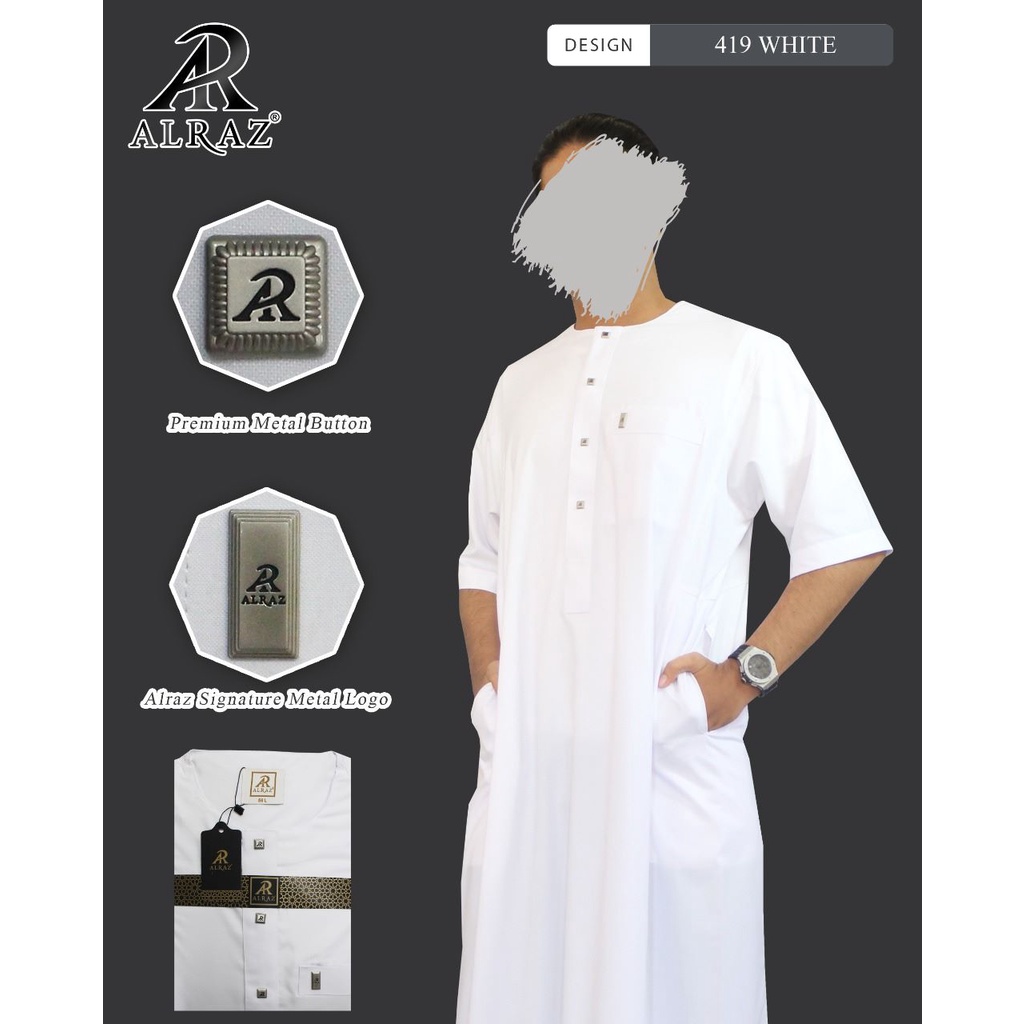 (COD) JUBAH GAMIS AL RAZ OBLONG NASAI LENGAN PENDEK BAHAN KATUN PREMIUM LIMITED EDITION PUTIH HITAM