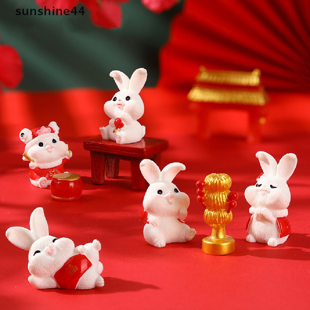 Sunshine 1Pc Kartun Lucu Tahun Kelinci Lanskap Mikro Resin Dekorasi Meja Rumah.