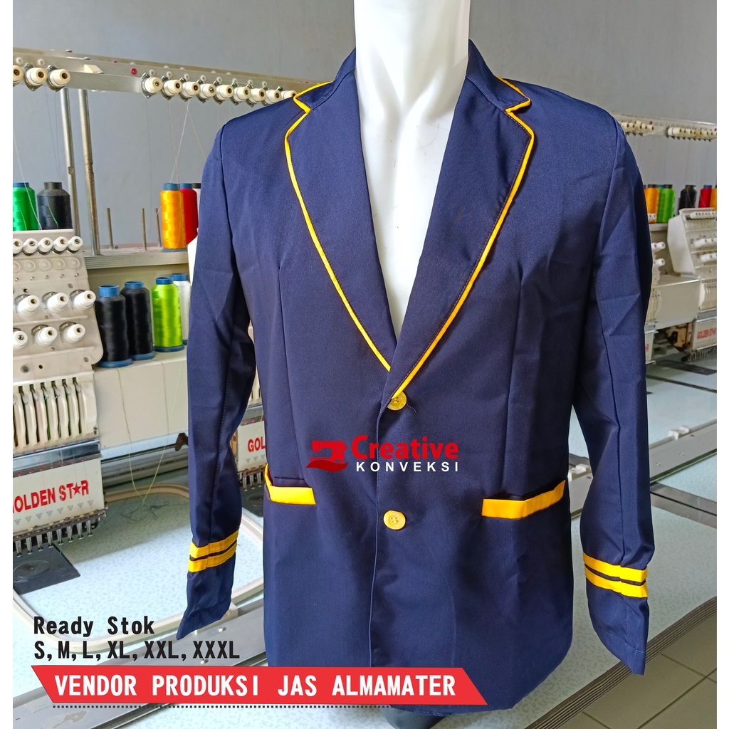 (BISA COD) jas almamater sekolah warna navy Lis kuning / JAS OSIS / blazer navy lis full furing