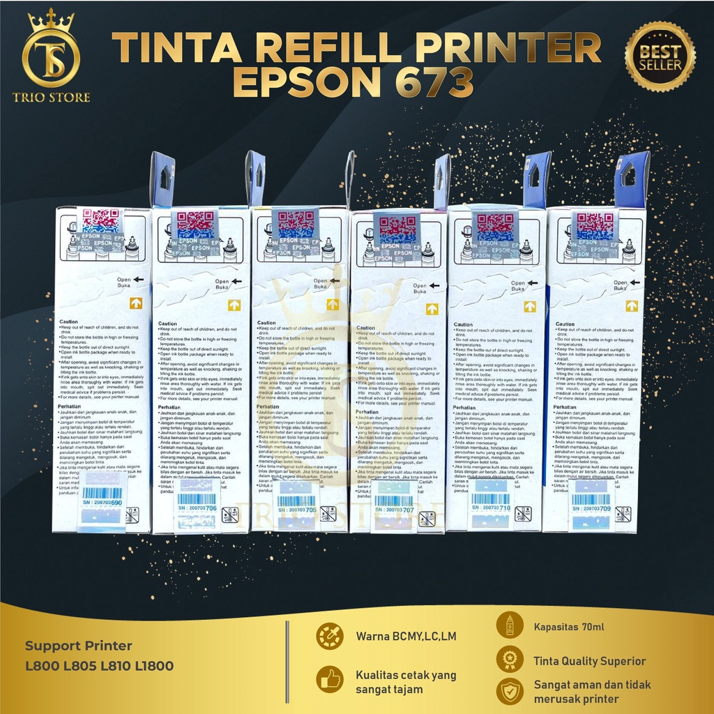 Tinta Epson 673 For Printer L1800 L800 L805 L810 L850 Premium