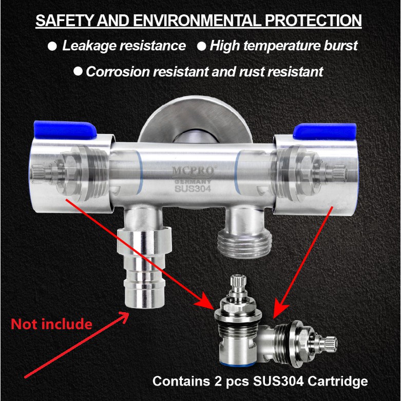 Kran Keran 2 Cabang Katup Double Stainless Sus 304 Stop Kran Shower Mandi Selang Mesin Cuci Tembok Angle Valve Air Toilet 2 Sisi