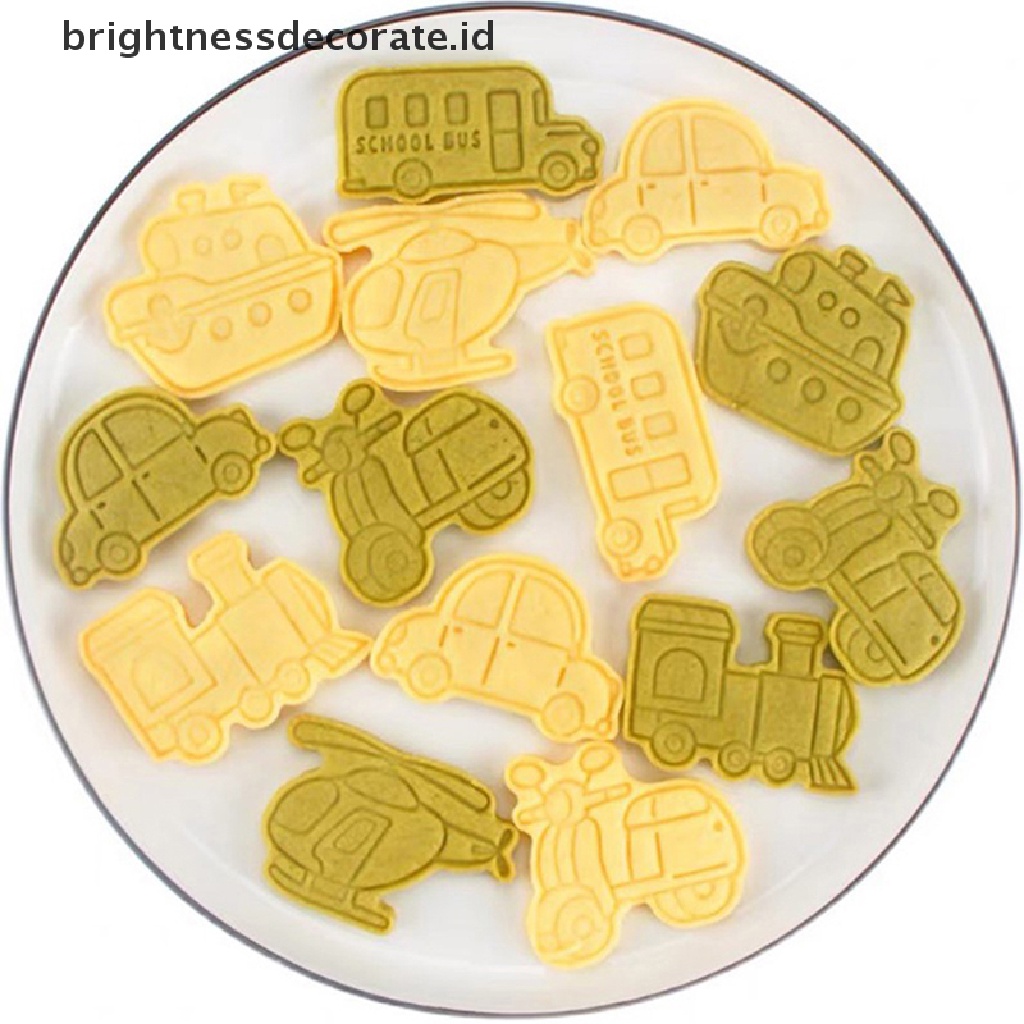 [Birth] 6pcs 3D Mobil Pesawat Cookie Cutter Biskuit Cetakan Kereta Transportasi Kendaraan Baking Stamp Press Sugarcraft Fondant Kue Pemotong [ID]