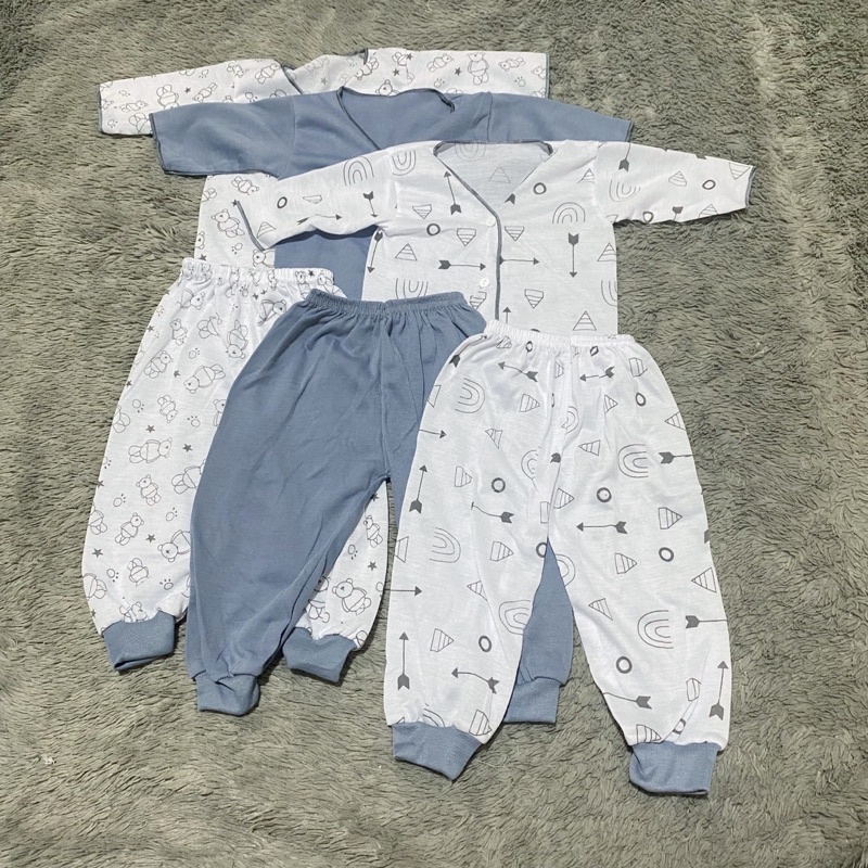 (3 setel) Setelan Baju Bayi Lengan Panjang dan Celana Panjang Polos