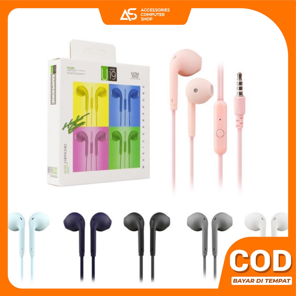 Headset Macaron U19 Matte Color Hifi Extra Bass Earphone Wired U19 Kotak