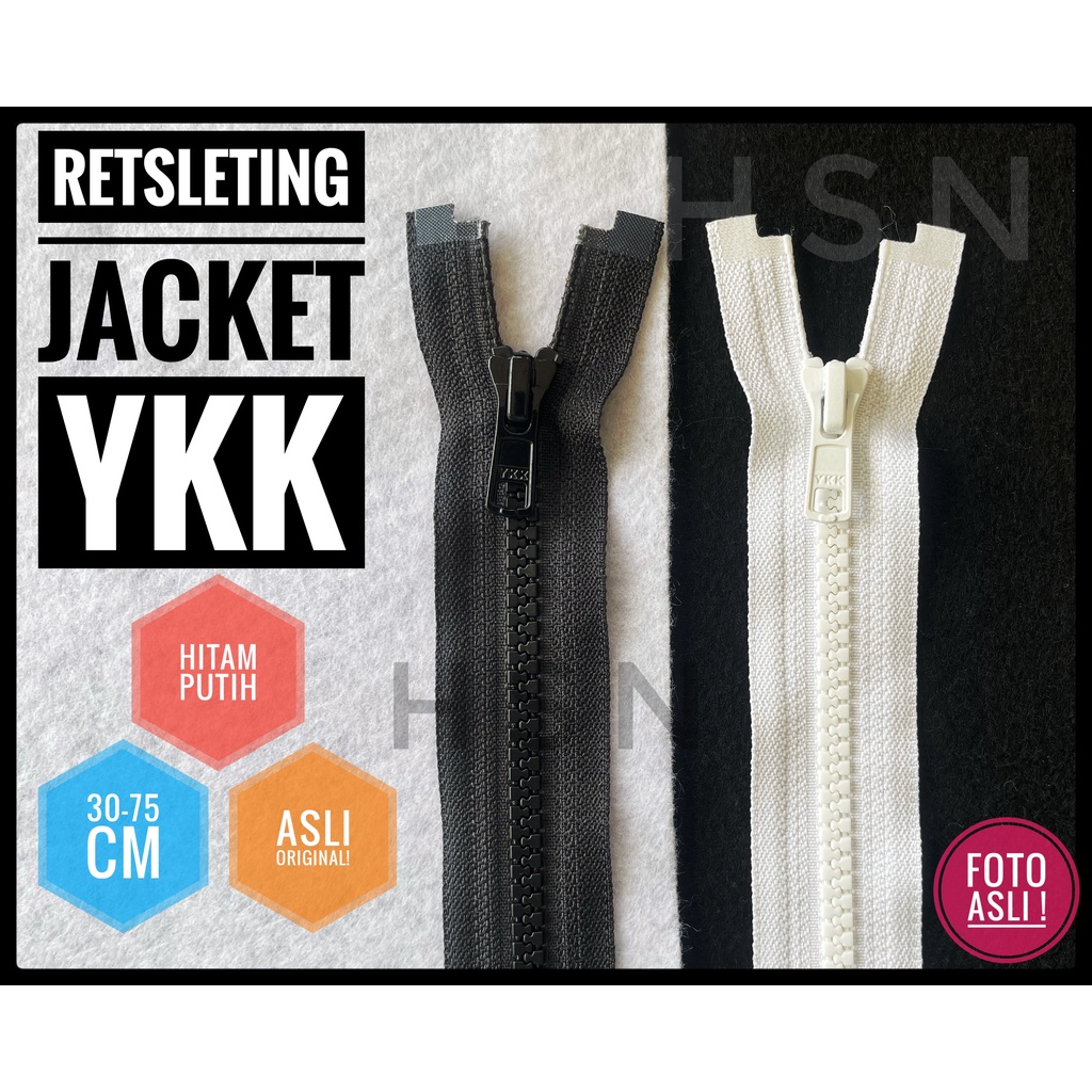 ritsleting /resleting jaket ykk hitam & putih 30cm-75cm