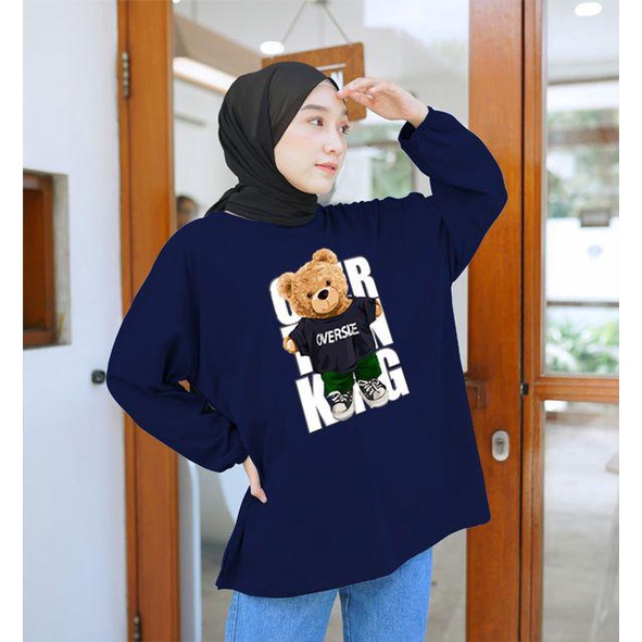 BLOUSE OVERSIZE LENGAN PANJANG KARET LD 130CM DTF BEAR OVERSIZE