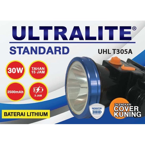 Senter Kepala Super Terang 30 WATT Tahan 15 Jam ULTRALITE UHL-T305A SENTER SOROT LED SUPER TERANG bonus lensa kuning