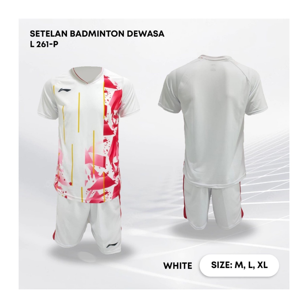 Kaos bulutangkis pria L261 setelan baju celana badminton jersey wanita dewasa t-shirt outfit seragam jarsey kostum olahraga pakaian apparel sport jersy bulu tangkis casual jersi sudirman thomas uber cup print custom suit putih polos