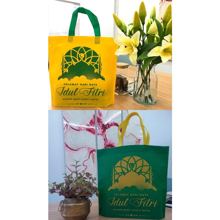 ECER SATUAN  | Tas Idul Fitri Uk 35x33x8 / Tas Lebaran / Goodie Bag / SpunbondURAH TAS PARCEL LEBARAN UK 35X33X8 MOTIF LEBARAN