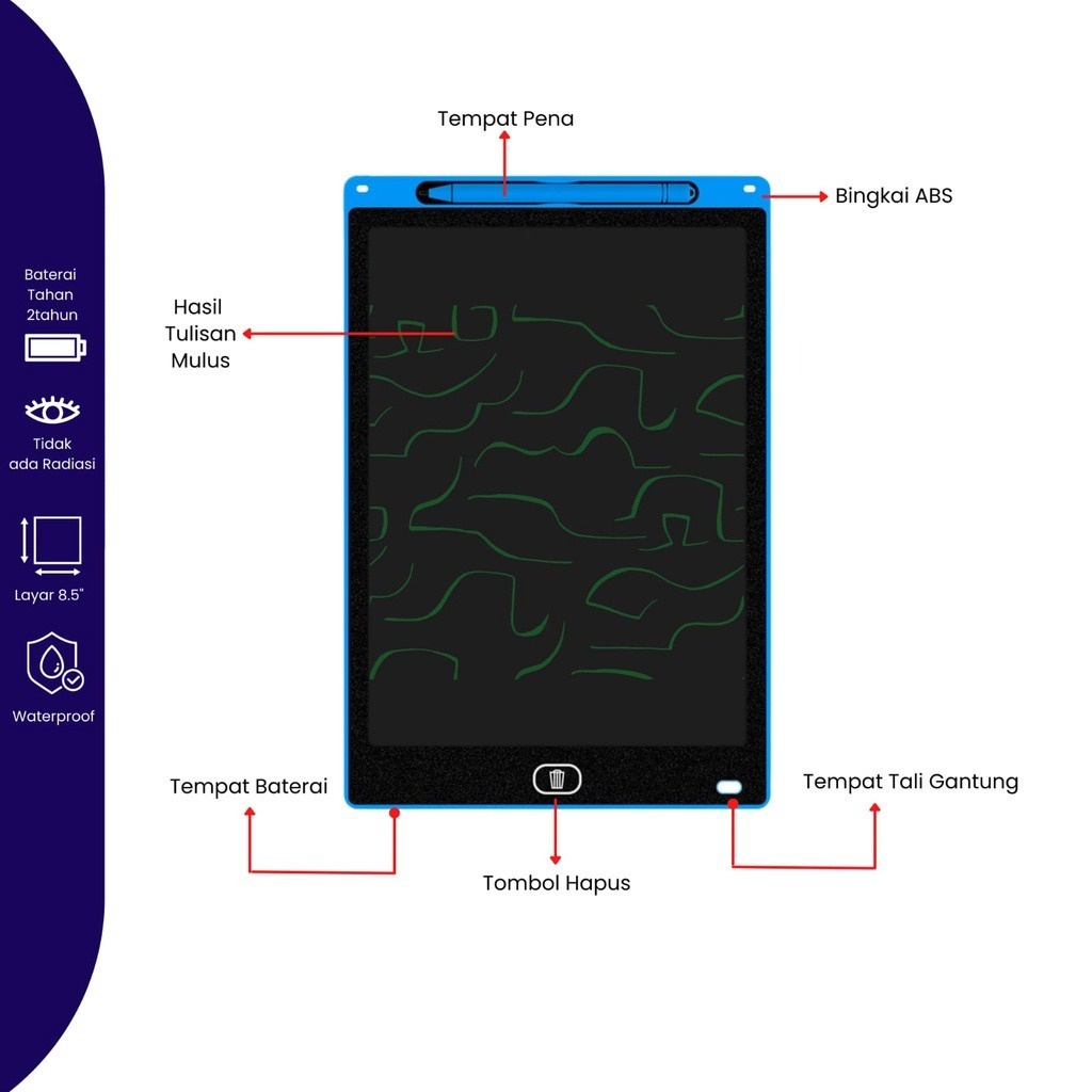 LCD Drawing Writing Tablet Mainan Papan Tulis Hapus Board Digital Pad Edukasi Pen Gambar HM010 - ACS