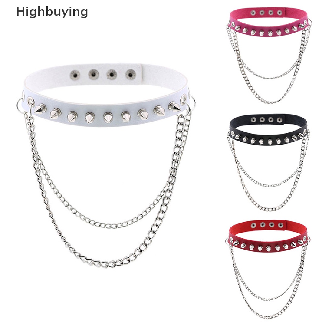 Hbid Pria Wanita Paku Rivet Liontin Rantai Punk Gothic Kulit Kalung Kerah Choker Glory