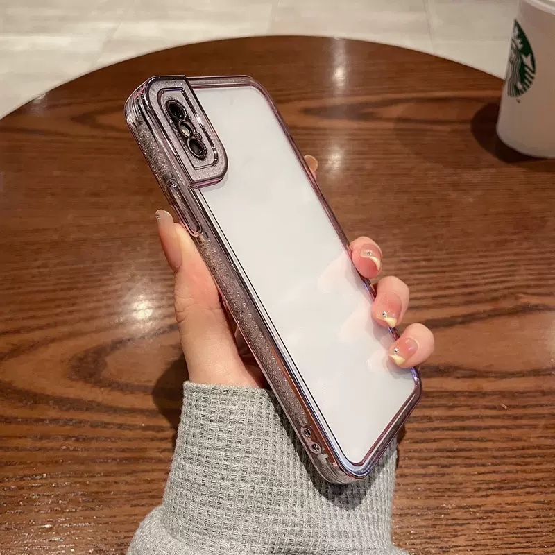 IPHONE Casing Ponsel Bening Plating Bor Flash Sederhana Anti Jatuh Kompatibel Dengan Iphone7 8 SE 7plus8 Plus X Xs XR Xsmax 11 Pro max Silikon Lembut Casing Penuh