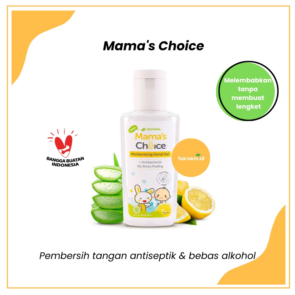 Mama's Choice Moisturizing Hand Gel - Pembersih Antiseptik Non-Alcohol | Antibacterial - Tidak Lengket