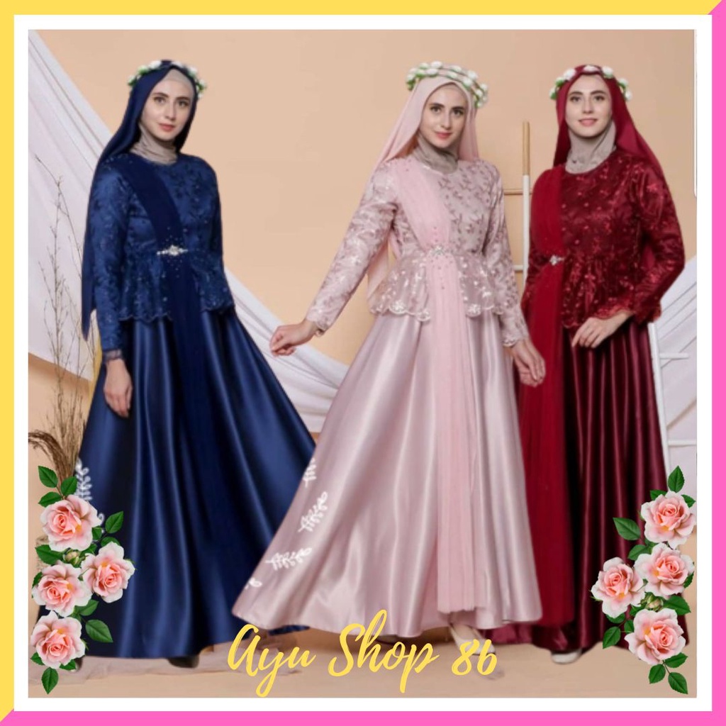 Gamis Brukat Kekinian 2023 Lebaran Wanita Busana Muslim Maxi Dress Longdress Pesta Idul Fitri Mewah 