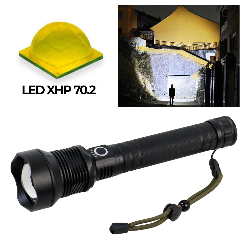 TaffLED Senter LED Long Range Zoom XHP70.2 90000 Lumens - HS313 - Black