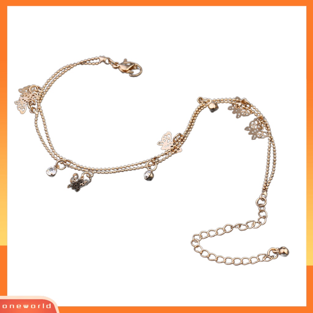 {oneworld} Gelang Kaki Liontin Kupu-Kupu All-Match Alloy Double-Layer Anklet Untuk Kantor