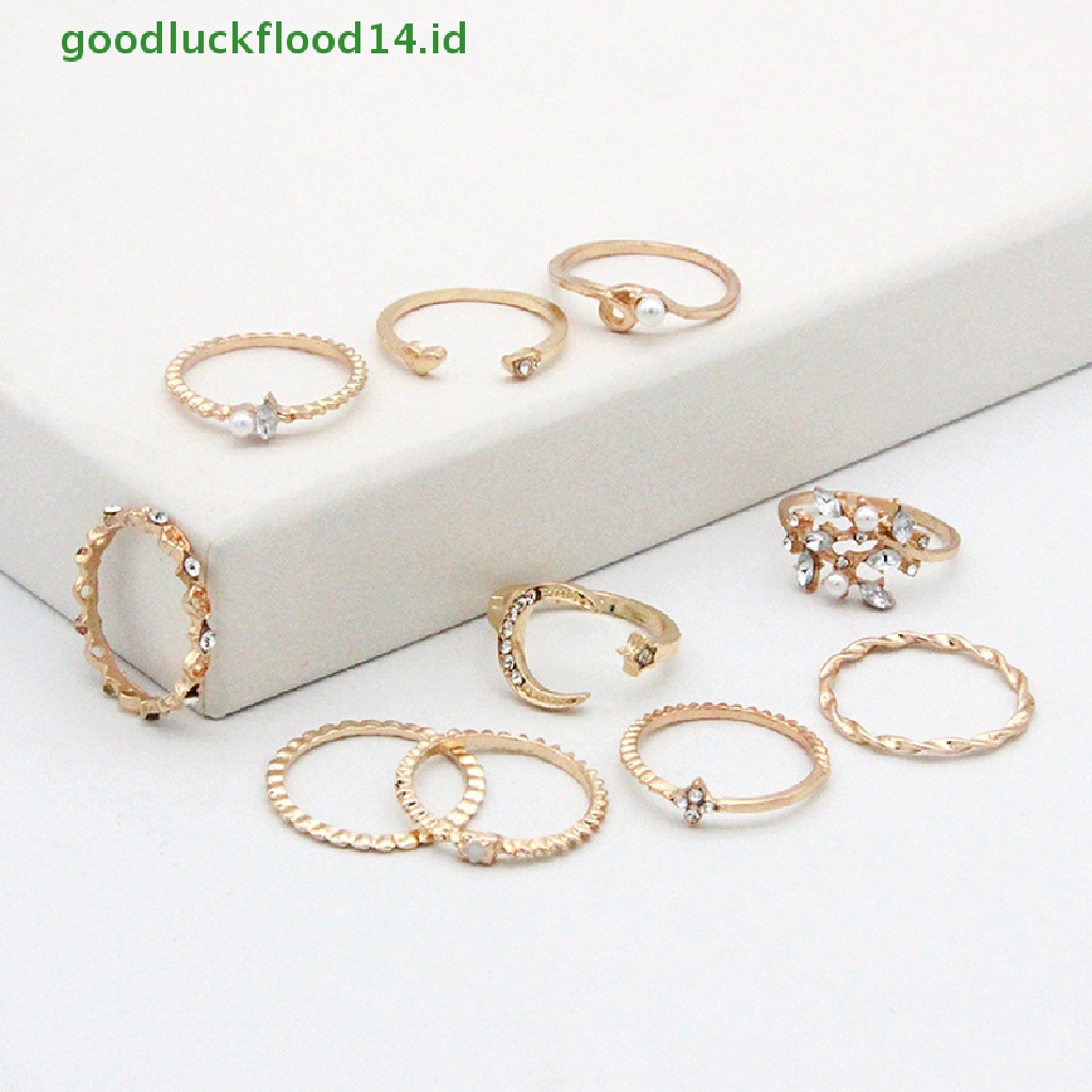 [GOOGFOUR] 10pcs/set Cincin Bulan Bintang Wanita Gadis Bohemian set Perhiasan Hadiah Aksesoris [TOP]