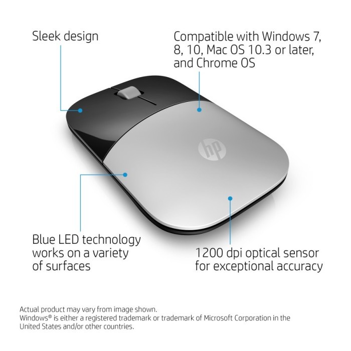 Mouse Wireless HP Z3700 Silver Sleek Design