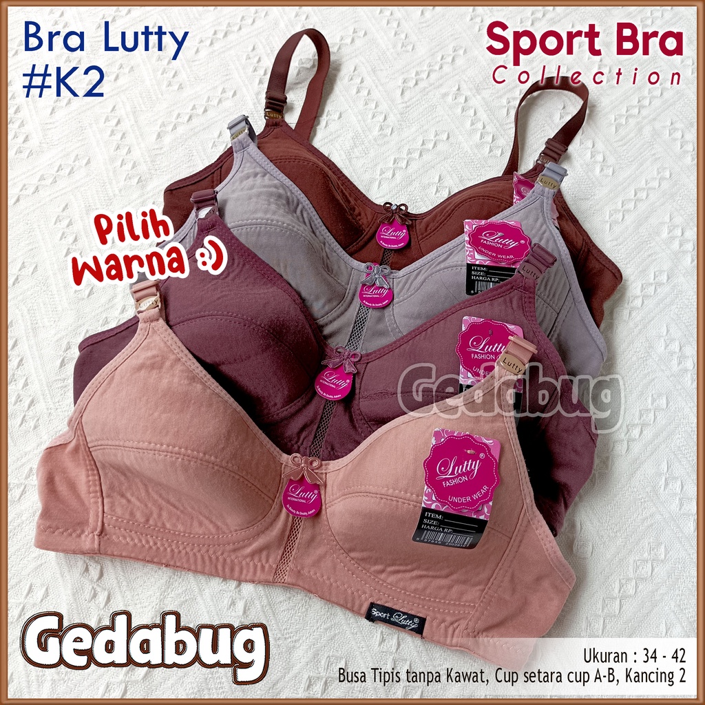 Bra Sport LUTTY K2 | BH wanita busa tipis tanpa kawat Kancing 2 Bisa Pilih Warna  | Gedabug