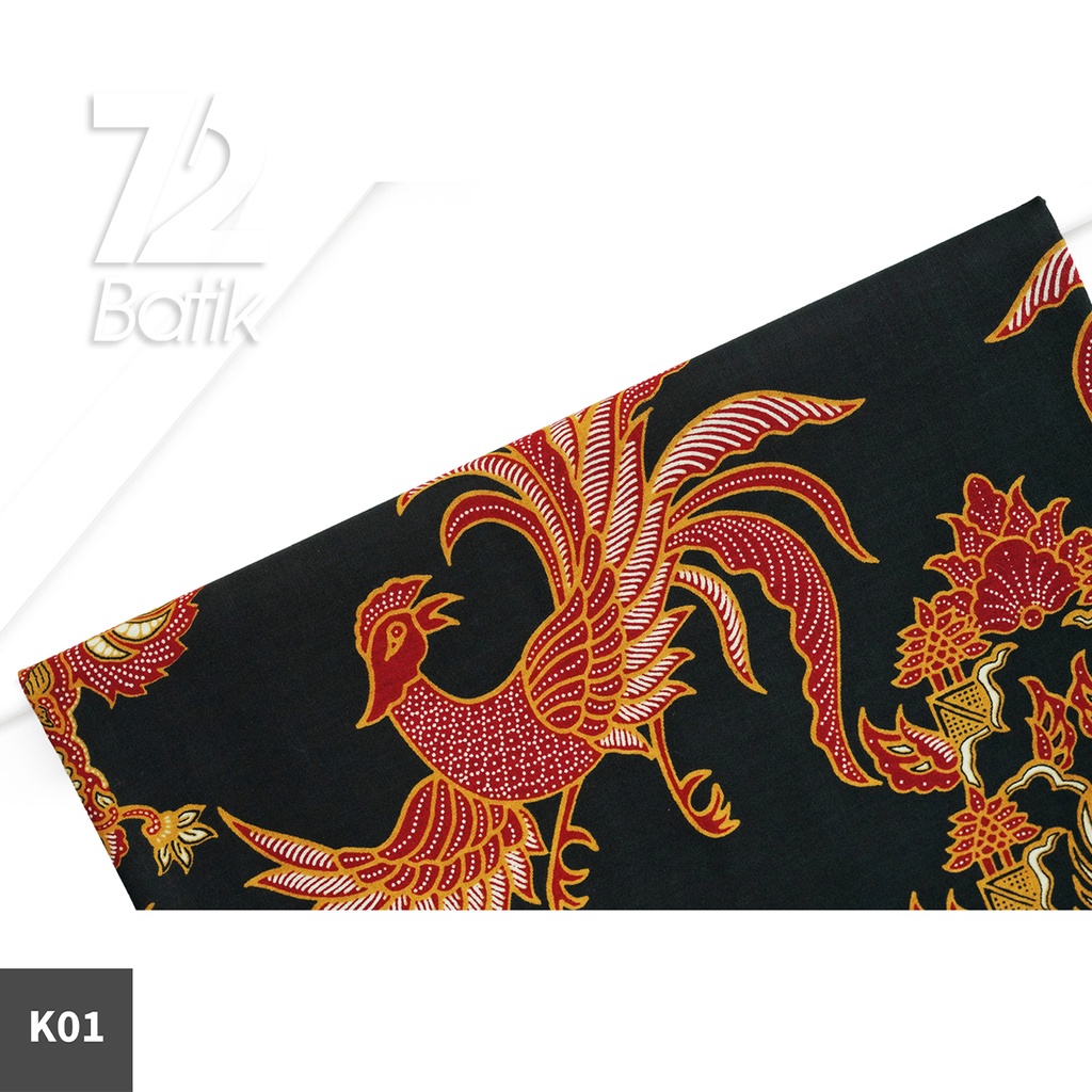 KAIN BATIK PREMIUM Bahan Katun Motif Burung Istana Hitam Merah 722726 Cap 72 Jarik Jarit Samping Kebat Panjang Batik Katun Modern Premium Bahan Seragam Batik Pernikahan Kantor Keluarga Murah Kamen Jadi Batik Bali Lembaran