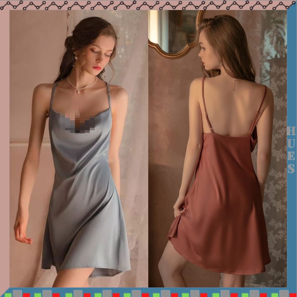 HUES.ID Baju Tidur Wanita Dewasa Model Chemise, Dress, Bahan Premium Silk Satin, Lembut Dan Adem Di Kulit 3106