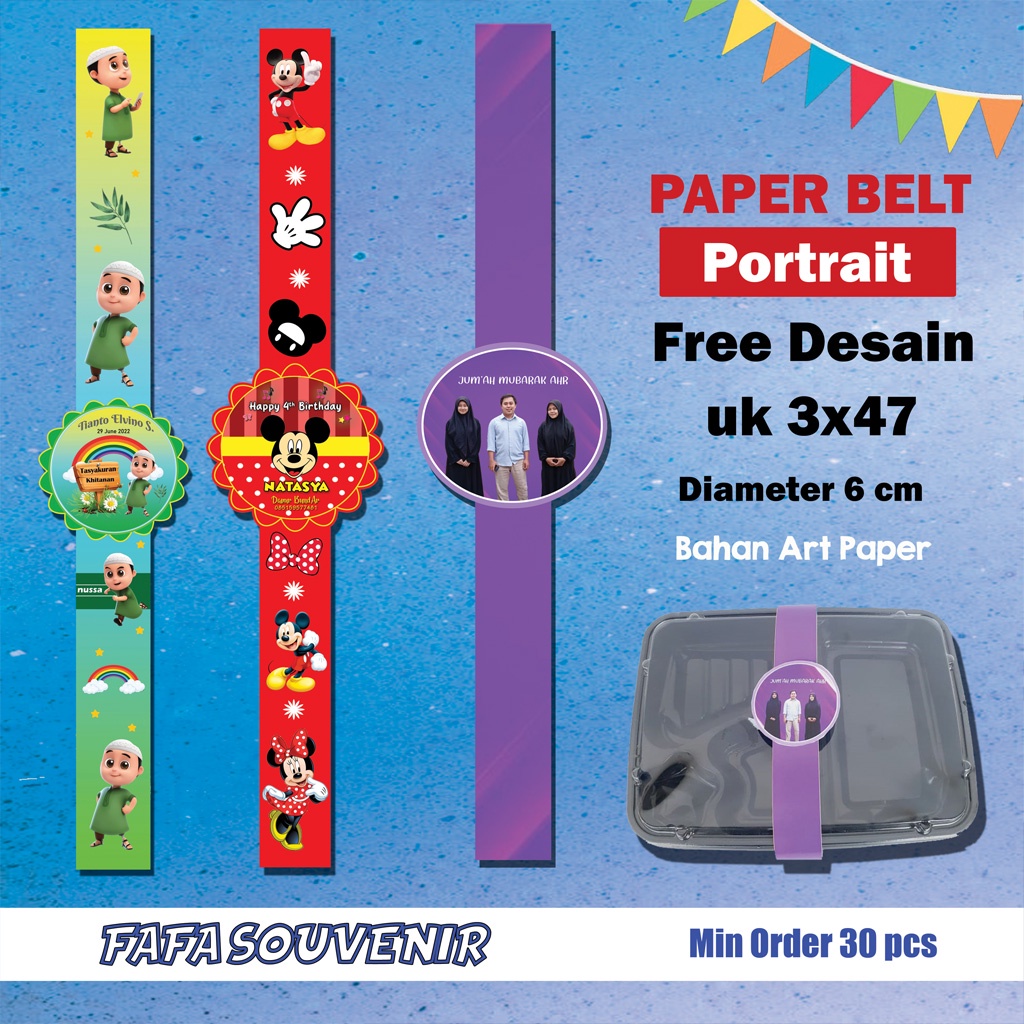 Paper Belt Sabuk STIKER Label melingkar Box Bento Custom Ultah Anak