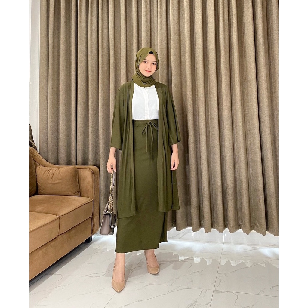 Amelia Set Rok Crinkle Airflow Setelan Cardi Oneset Cardigan Kekinian