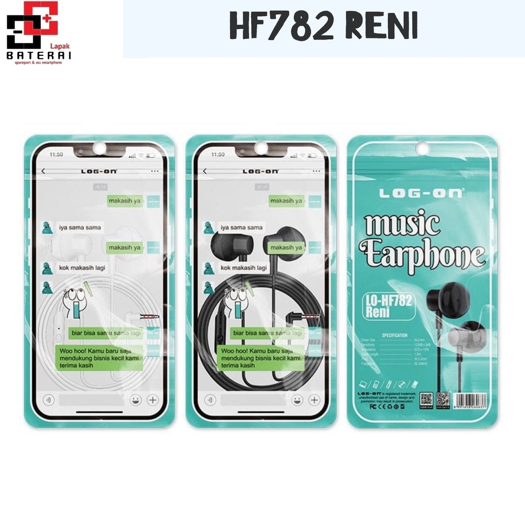 Log on - HF782 RENI Handsfree Earphone Music With Mic 3.5mm / Headset - 1 Tahun Garansi