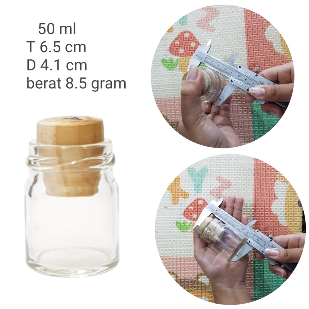 50 ml  + Tutup Kayu / Botol Kaca souvenir tutup kayu / botol dekorasi / botol souvenir kaca 50ml