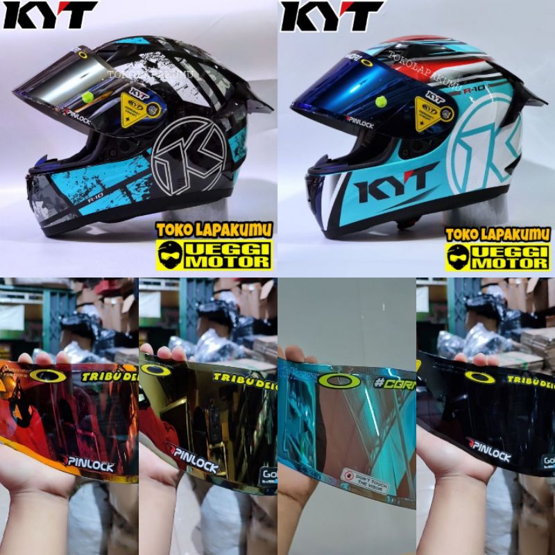 Kaca helm full face flat visor iridium blue buat helm kyt rc-7/kyt r10/k2r/mds viktori