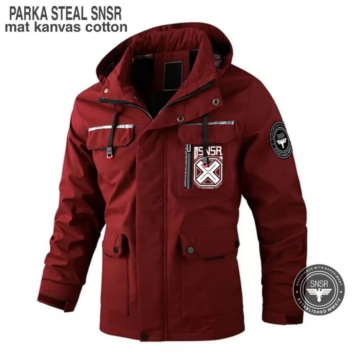 jaket pria Jaket Parka Steal Original sensor Premium casual style pria - Maroon, M(R4U9) Jaket Pria 