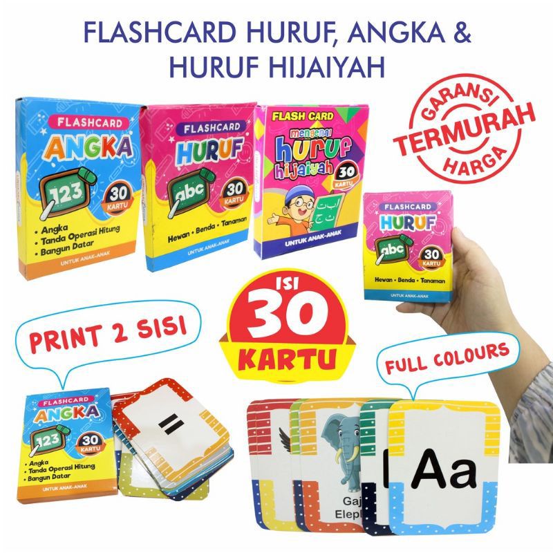 [rumahbayipdg] flash card alfabet edukasi kartu pintar anak box 30 &amp; 27  pcs