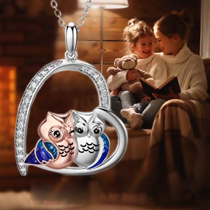 Fashion Lucu Ibu Dan Anak Owl Cinta Liontin Kalung Wanita Hati Indah Owl Liontin Hadiah Hari Ibu